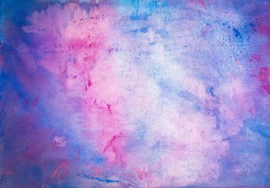 Bulanık suluboya mavi ve pembe renklerle gökyüzü ya da dış uzaya boyanmış.