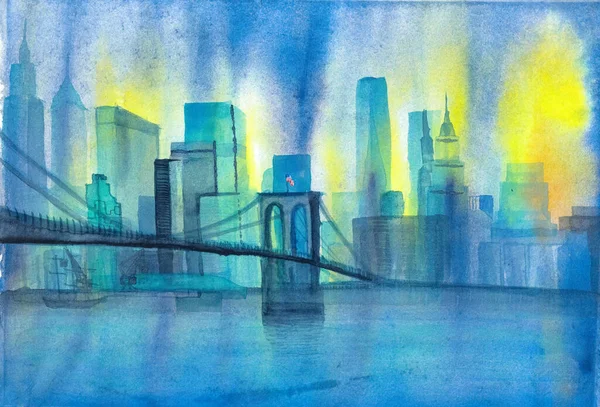 광고에서 청록색물은 도시를 가로질러 던져진 미국의 도시를 묘사하고 — 스톡 사진