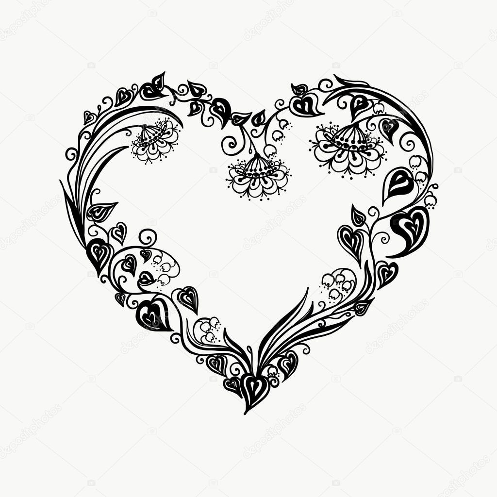 Download Floral heart. Bouquet composition with hand drawn flowers ...