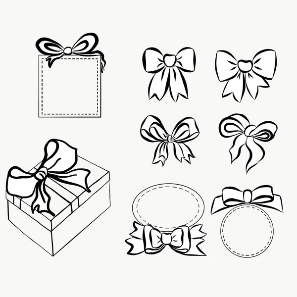Sketch gift bows. Hand drawn graphic elements for your design. set bows and ribbons to decorate your text and postcards, graphic outline drawing — Stock Vector