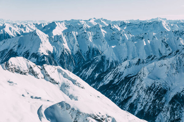 beautiful scenic snow-covered mountains, mayrhofen, austria 