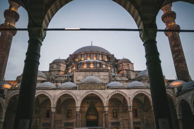 view through arch on suleymaniye mosque in Istanbul, Turkey