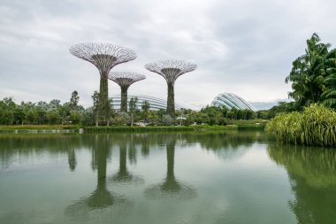 Singapur - 19 Ocak 2016: doğal görünümü şehir nehir ve metal anıtlar