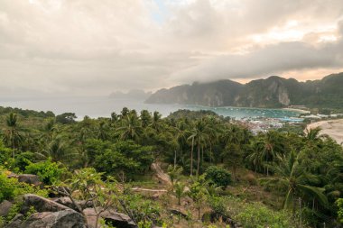 yeşil bitkiler ve bulutlu gökyüzü, phi phi Islands güzel doğal görünümü