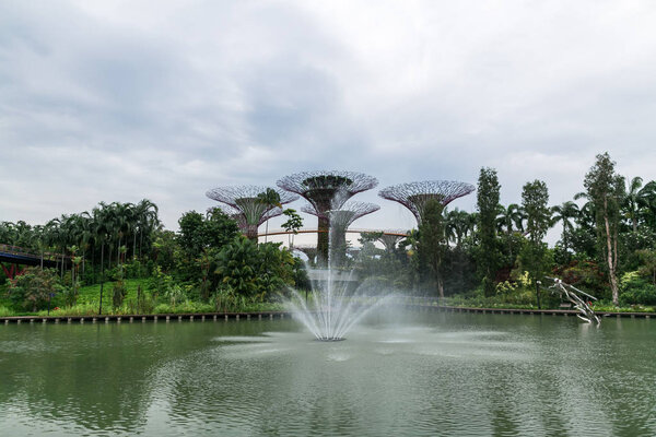 river with fountain