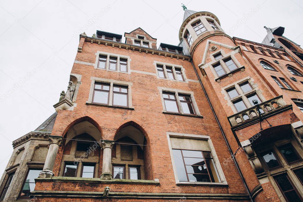 low angle view of building and clear sky in hamburg city, germany