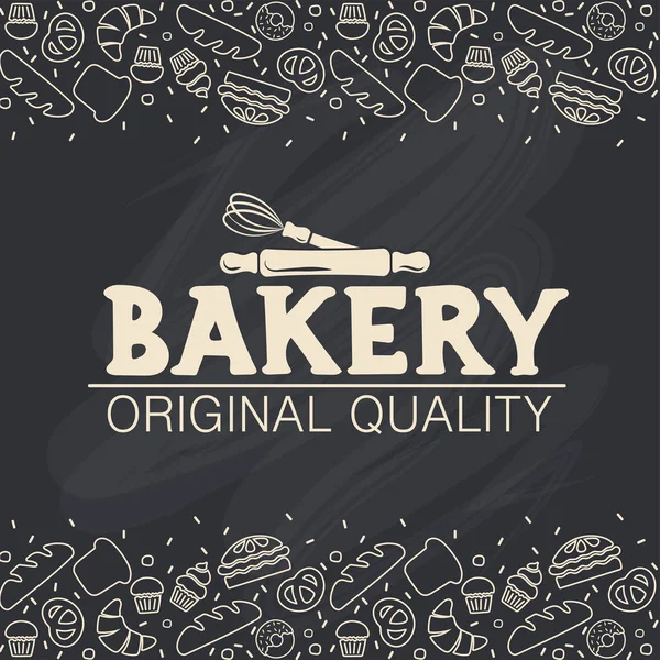 Bakkerij Bakkerij Logo Etiket Met Gebakken Goederen Achtergrond Bakbelettering Eps — Stockvector