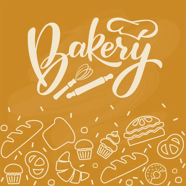 パン屋 パン屋のロゴや焼き菓子の背景を持つラベル ベーキングレタリング Eps — ストックベクタ