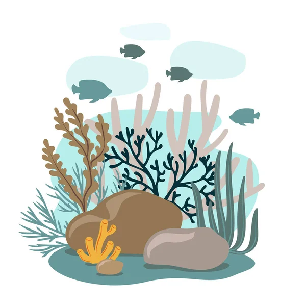 Θαλάσσια Ζωή Και Ομορφιά Των Κοραλλιογενών Υφάλων Σιλουέτα Κοραλλιογενών Υφάλων — Διανυσματικό Αρχείο