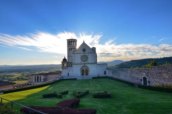 Front View Basilica Saint Francis Assisi Sunshine Spikes Basilica Coloring — Stock Photo, Image
