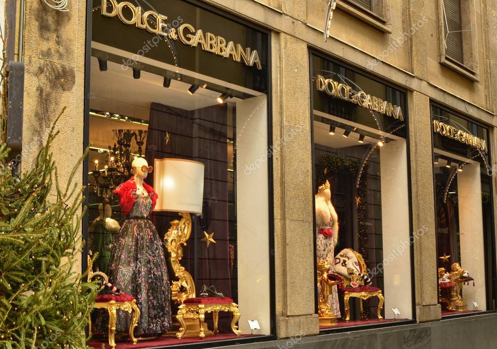 Milan, Italy, Lombardy December 31 2017. Milan's fashion district, shoes, clothes, watches and jewelry, accessories of brands and names emblazoned and known all over the world.