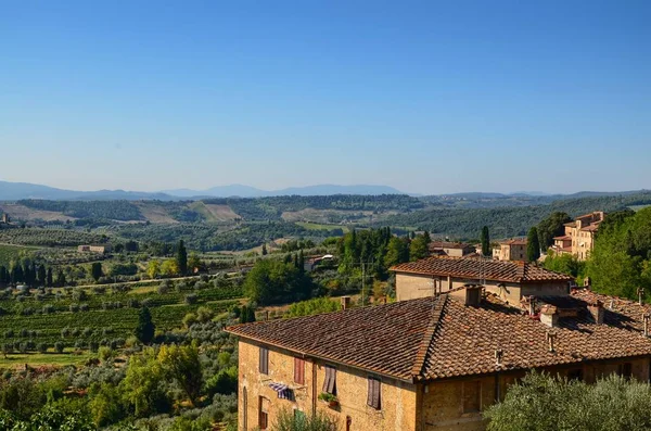 San Gimignano Włochy Region Toskania Sierpnia 2016 Roku Krajobraz Widziany — Zdjęcie stockowe