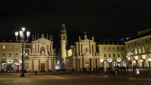 Turín Piamonte Italia Mayo 2018 Piazza San Carlo Buenas Noches — Vídeo de stock
