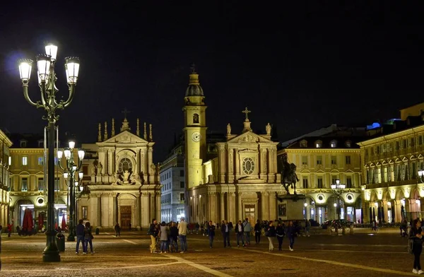 Turín Piamonte Italia Mayo 2018 Piazza San Carlo Por Noche — Foto de Stock