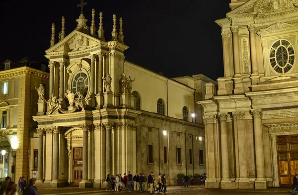 Turín Piamonte Italia Mayo 2018 Piazza San Carlo Por Noche — Foto de Stock