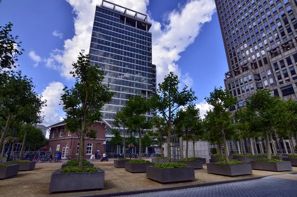 Amsterdão, Holanda, agosto de 2019. Vários arranha-céus modernos são — Fotografia de Stock