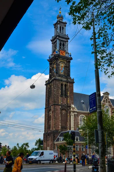 Amsterdam, Holland, August 2019. The bell tower of the Western C — 스톡 사진