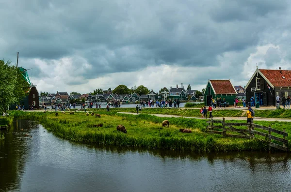 Zaanse Schans, Holland, augusti 2019. Nordost om Amsterdam ligger — Stockfoto