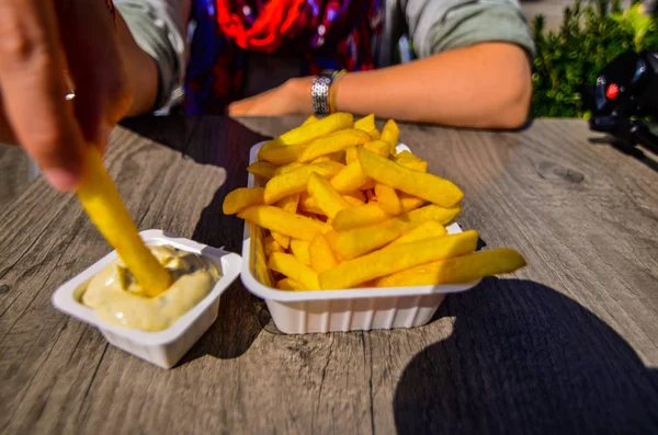 Brügge Belgien August 2019 Ein Chip Geschäft Mit Blick Auf — Stockfoto