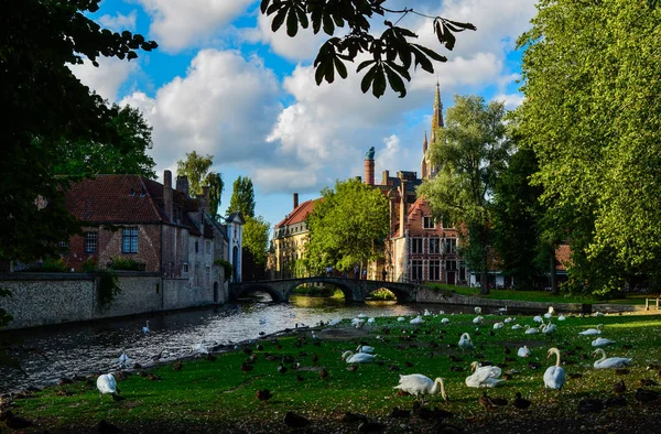 Brujas Bélgica Agosto 2019 Encantadora Postal Vista Desde Plaza Del —  Fotos de Stock