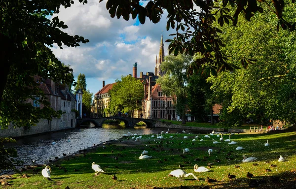 Brujas Bélgica Agosto 2019 Encantadora Postal Vista Desde Plaza Del —  Fotos de Stock