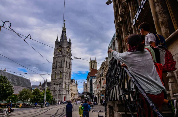 Ghent Belgium August 2019 Bell Tower Called Beffroi Church Nicholas — Stock Photo, Image