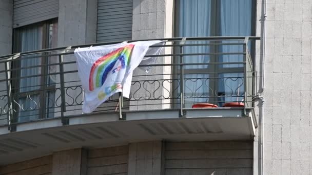 Turin Piémont Italie Mars 2020 Plaque Andra Tutto Bene Accrochée — Video