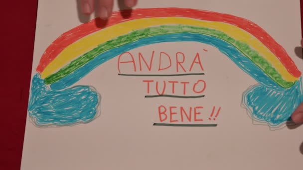 Torino Piedmont Talya Mart 2020 Coronavirus Karantinası Gökkuşağı Mesajın Çizildiği — Stok video