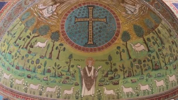 Vroeg Christelijke Mozaïek Basiliek Van Sant Apollinare Nuovo Ravenna Italië — Stockvideo