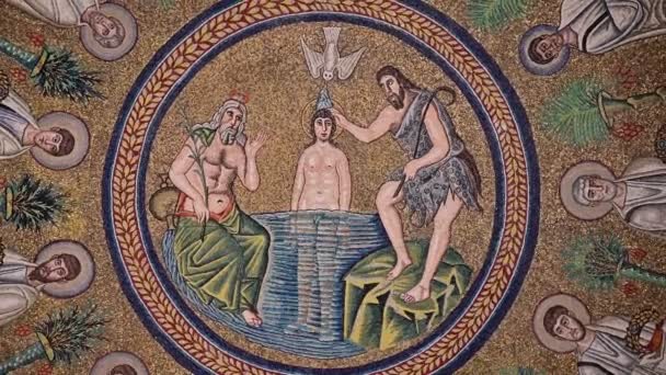 Πρώιμο Χριστιανικό Ψηφιδωτό Στη Βασιλική Του Sant Apollinare Nuovo Ραβέννα — Αρχείο Βίντεο