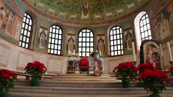 Rávena Italia Interior Principios Del Mosaico Cristiano Basílica Sant Apollinare — Vídeos de Stock