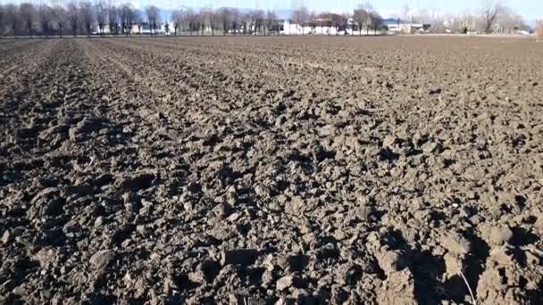 Winterbeelden Vers Bewerkte Grond Grote Kluiten Verse Grond Hebben Een — Stockvideo