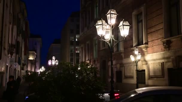 Nattbilder Med Utsikt Från Förarsätet Bilar Stannade Vid Trafikljusen — Stockvideo