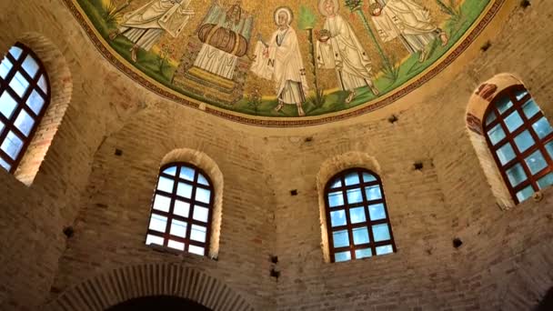 Fenster Und Frühchristliches Mosaik Der Basilika Sant Apollinare Nuovo Ravenna — Stockvideo