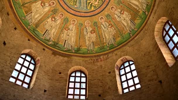 Fenster Und Frühchristliches Mosaik Der Basilika Sant Apollinare Nuovo Ravenna — Stockvideo