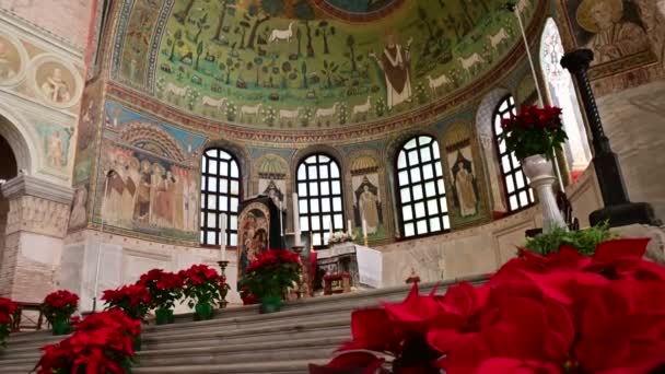 Rávena Italia Interior Principios Del Mosaico Cristiano Basílica Sant Apollinare — Vídeos de Stock