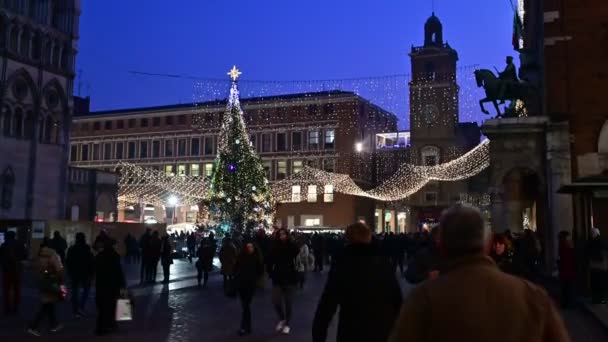 Ferrara Itália Dezembro 2019 Filmagem Noturna Delle Arcate Caracterizada Pela — Vídeo de Stock