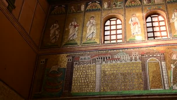Dezembro 2019 Ravenna Itália Basílica Sant Apollinare Nuovo Interior Igreja — Vídeo de Stock