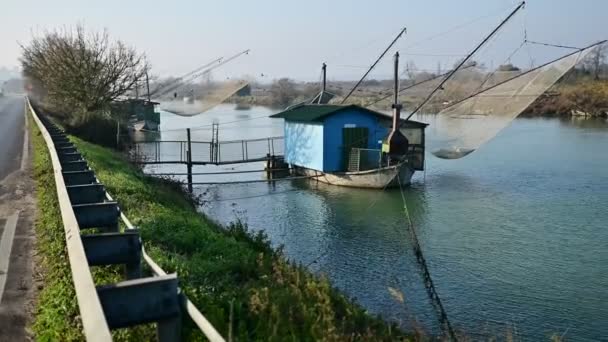Δεκέμβριος 2019 Ραβέννα Ιταλία Ψαράδικο Δίχτυα Στον Ποταμό Βίντεο — Αρχείο Βίντεο