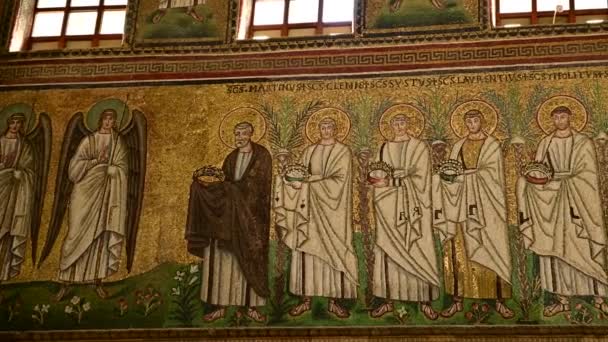 December 2019 Ravenna Italy Basilica Sant Apollinare Nuovo Church Interior — Stock Video