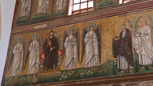 December 2019 Ravenna Olaszország Basilica Sant Apollinare Nuovo Templom Belső — Stock videók