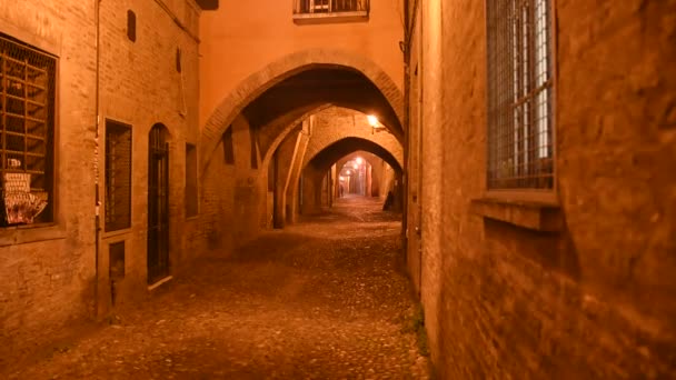 Ferrara Italia Diciembre 2019 Imágenes Nocturnas Delle Arcate Caracterizadas Por — Vídeos de Stock