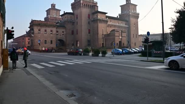 Ferrara Italië December 2019 Schieten Met Kantelbeweging Kasteel Este Gekenmerkt — Stockvideo