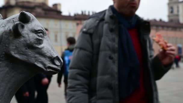 Décembre 2019 Turin Italie Piémont Personnes Marchant Sur Place Piazza — Video