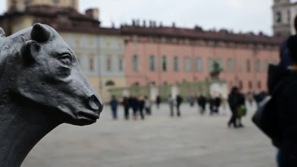 Décembre 2019 Turin Italie Piémont Personnes Marchant Sur Place Piazza — Video