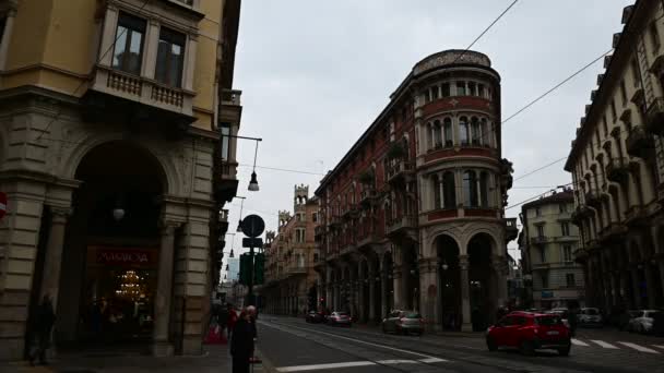 Video December 2019 Turin Piemonte Italien Historiska Centrum Pietro Micca — Stockvideo