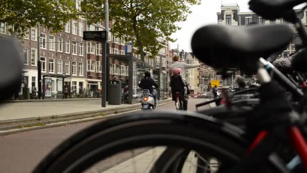 Amsterdam Holland August 2019 Particular Point View Blurred Frame Saddle — Stock Video