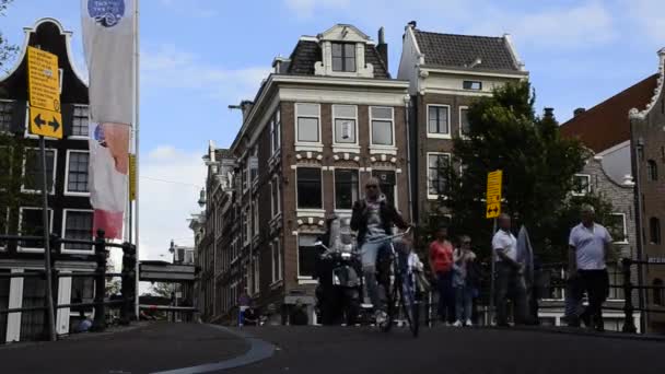 Amsterdam Holland August 2019 View Point Cycle Path Pedestrians Cross — Stock Video