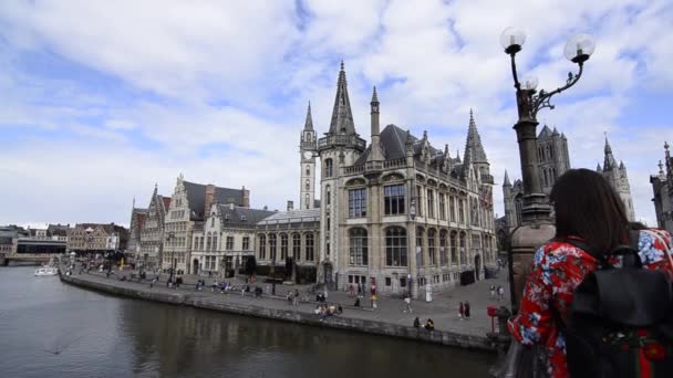 Gent Belgien Augusti 2019 Utsikt Från Michaels Bro Med Vackra — Stockvideo