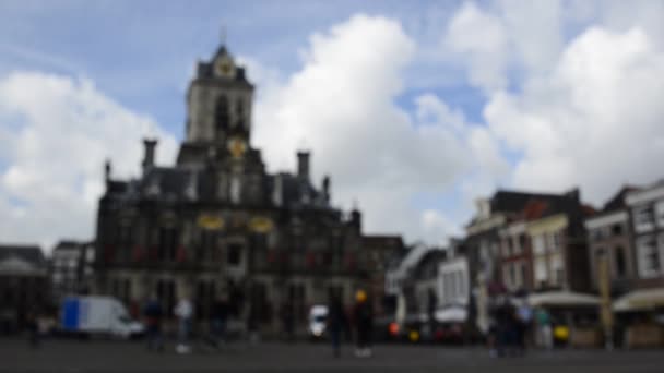 Delft Holland August 2019 Old Town Square Overlooking Town Hall — Stock Video